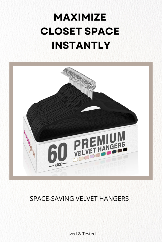 Pack of 60 velvet space saving hangers sitting neatly in their box
