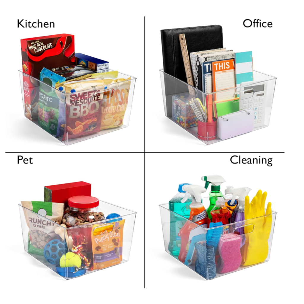 Organized bins for various categories